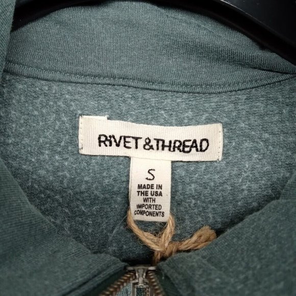 Rivet & Thread Sweater Womens Small Dusty Green Pullover 1/4 Zip Crop Madewell - Picture 2 of 8